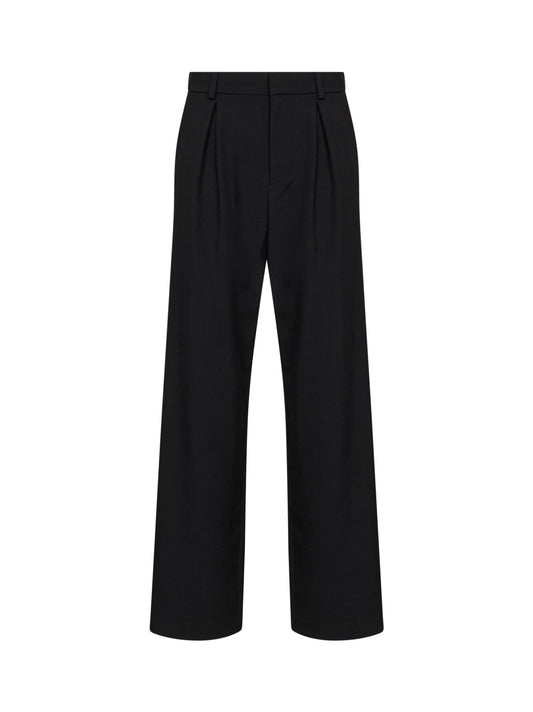 Black wool blend pleated trousers