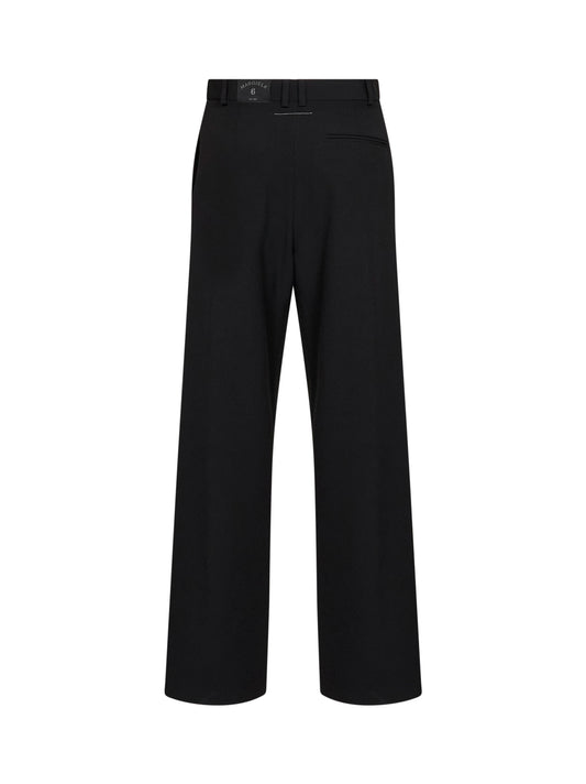 Black wool blend pleated trousers