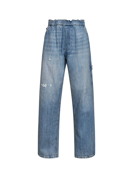 Light blue cotton denim wide-leg jeans