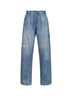 Light blue cotton denim wide-leg jeans