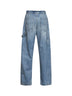 Light blue cotton denim wide-leg jeans