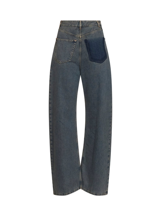 Light grey denim asymmetric wide-leg jeans