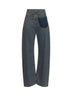 Jeans asimmetrico a gamba larga in denim grigio chiaro