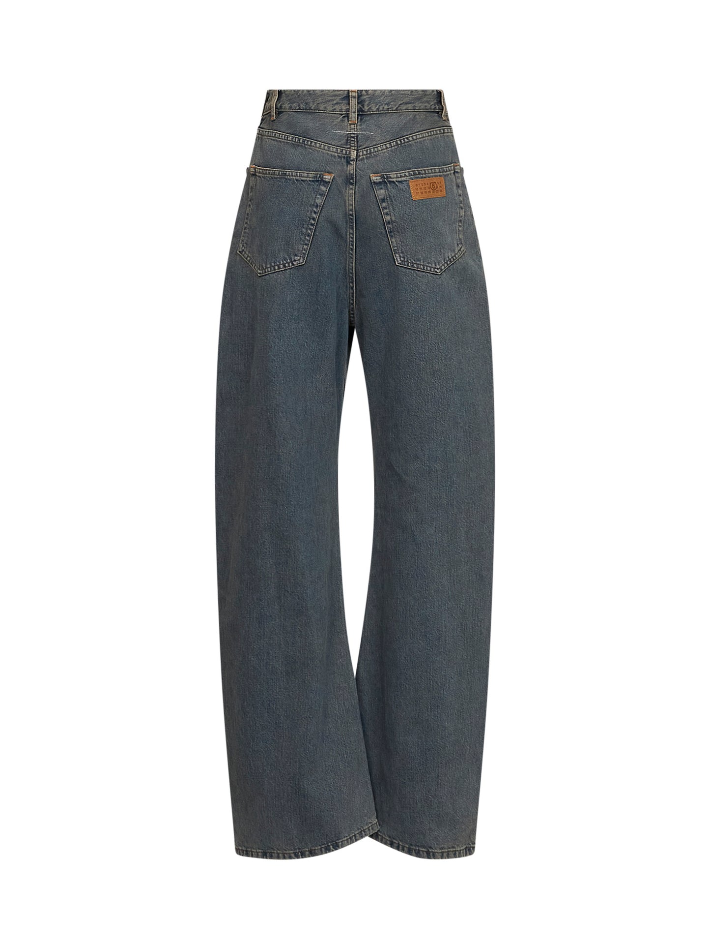 Jeans asimmetrico a gamba larga in denim grigio chiaro