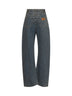 Jeans asimmetrico a gamba larga in denim grigio chiaro