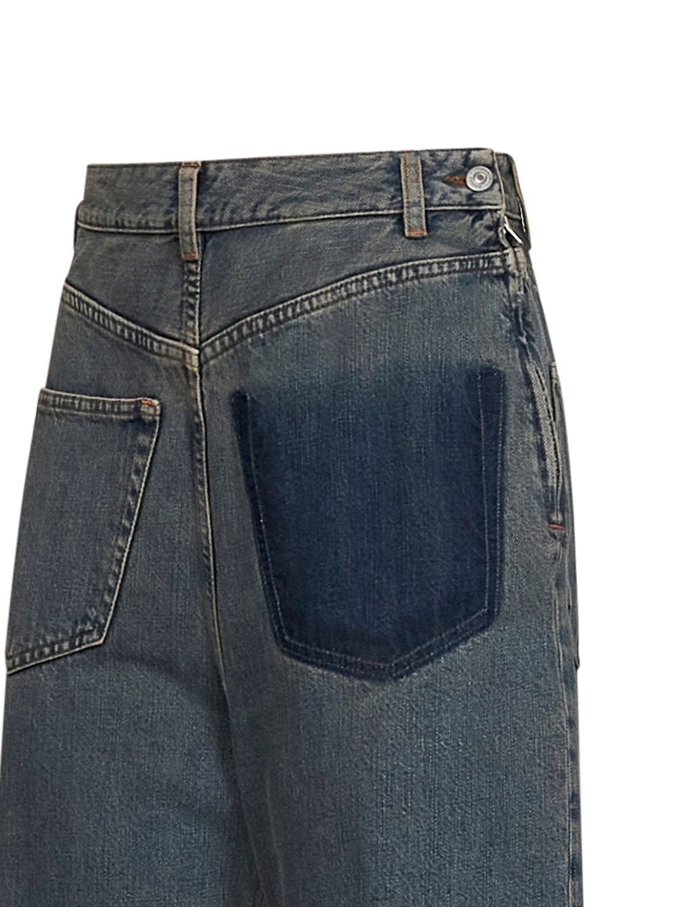 Jeans asimmetrico a gamba larga in denim grigio chiaro