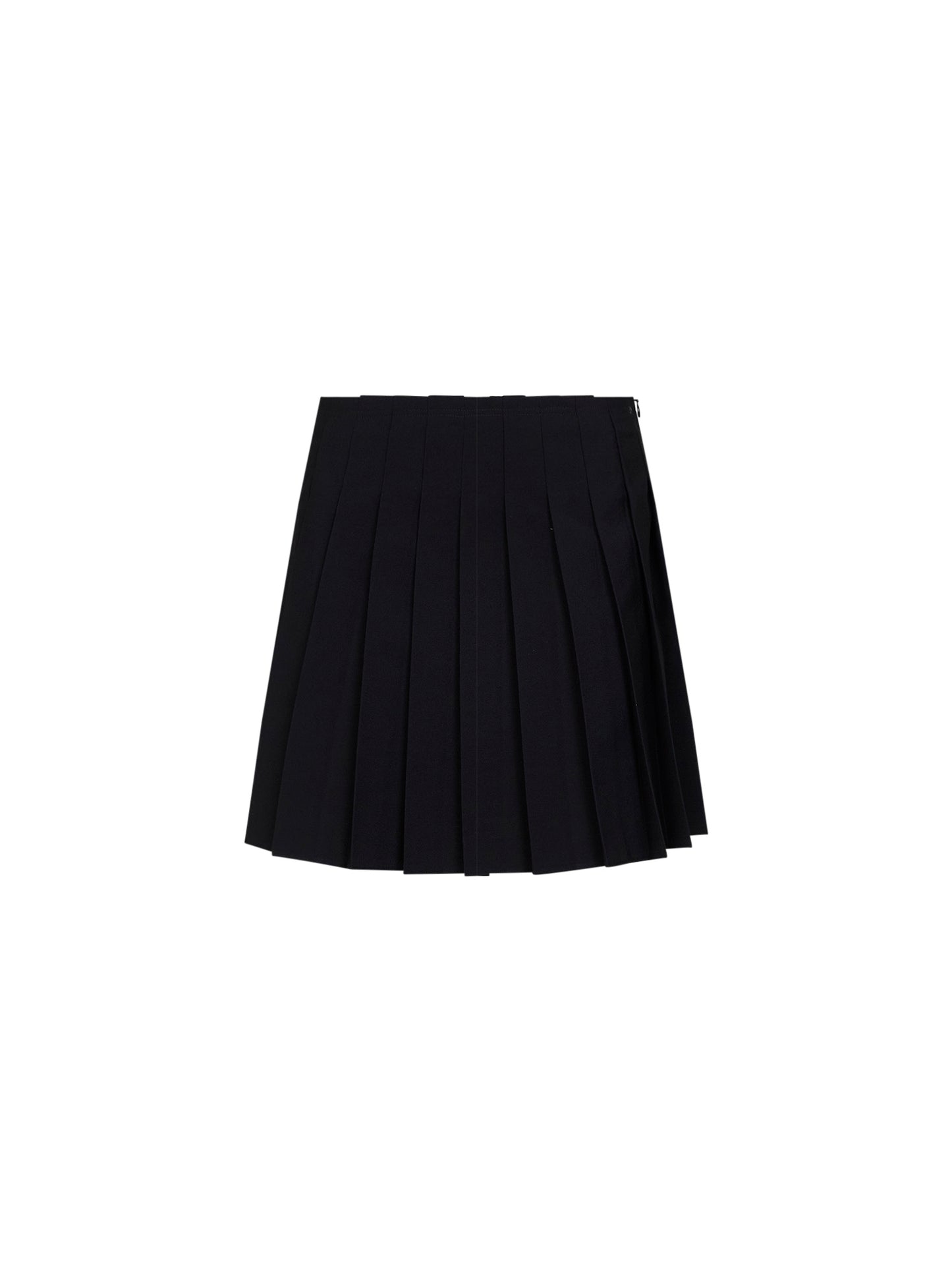 Black wool blend pleated mini skirt