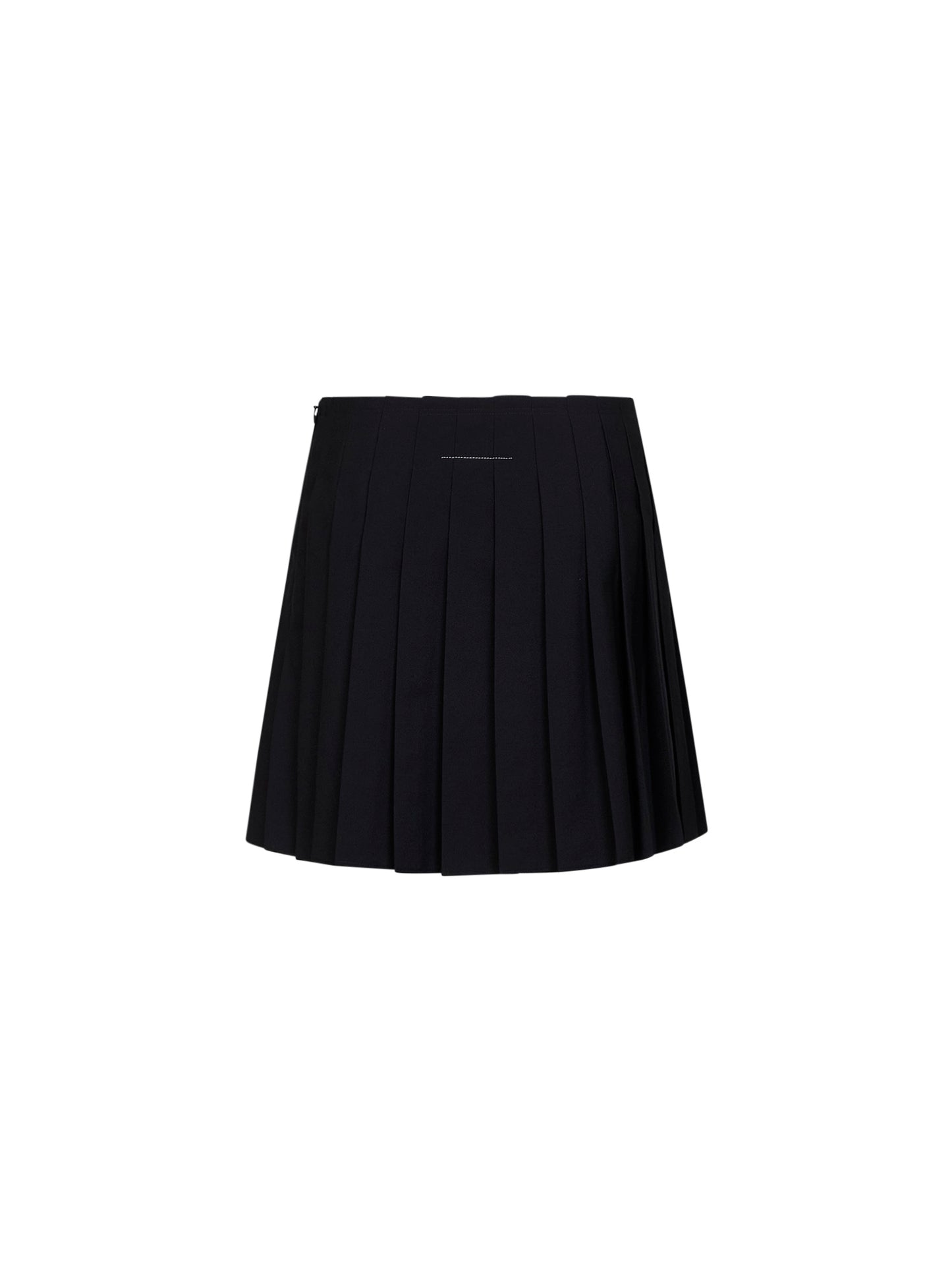 Black wool blend pleated mini skirt