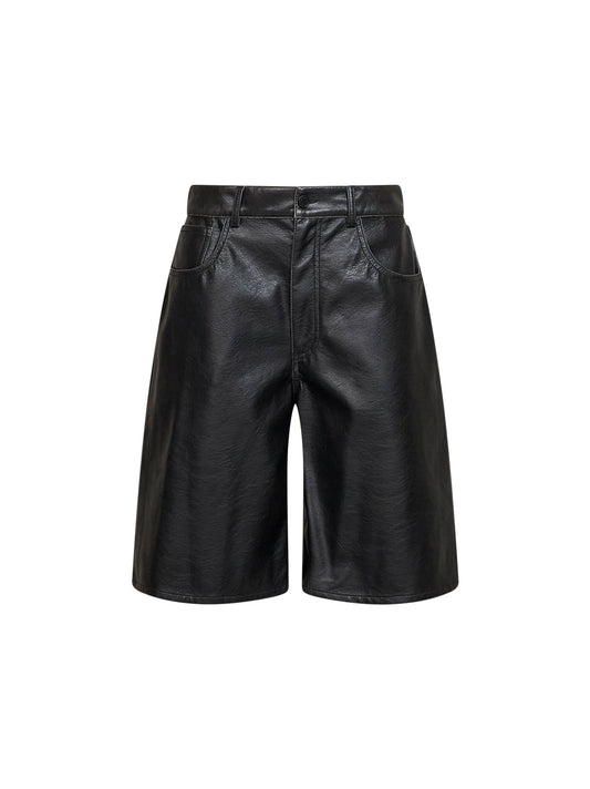 Black faux leather Bermuda shorts