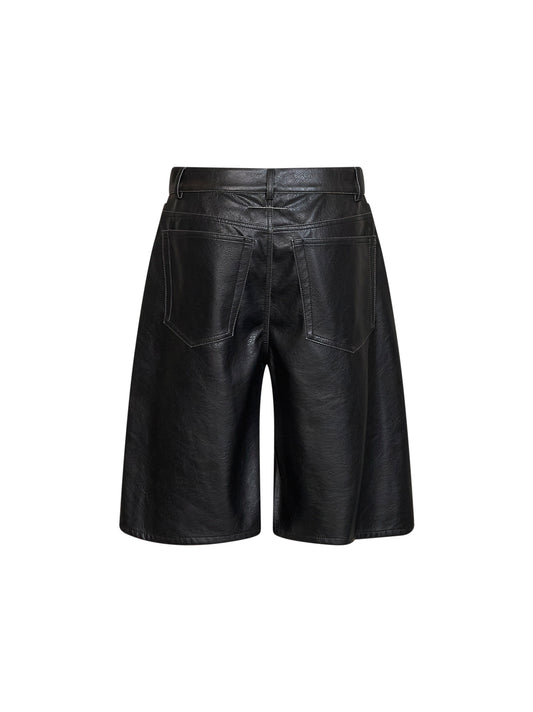 Black faux leather Bermuda shorts