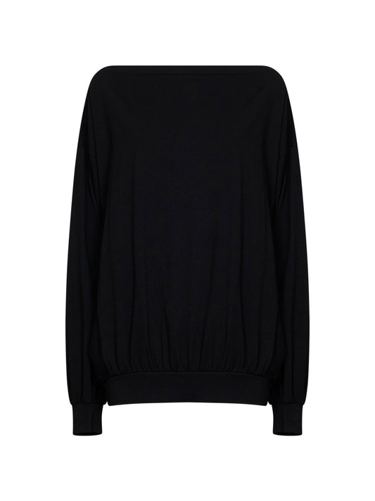 Black jersey oversized off-the-shoulder top