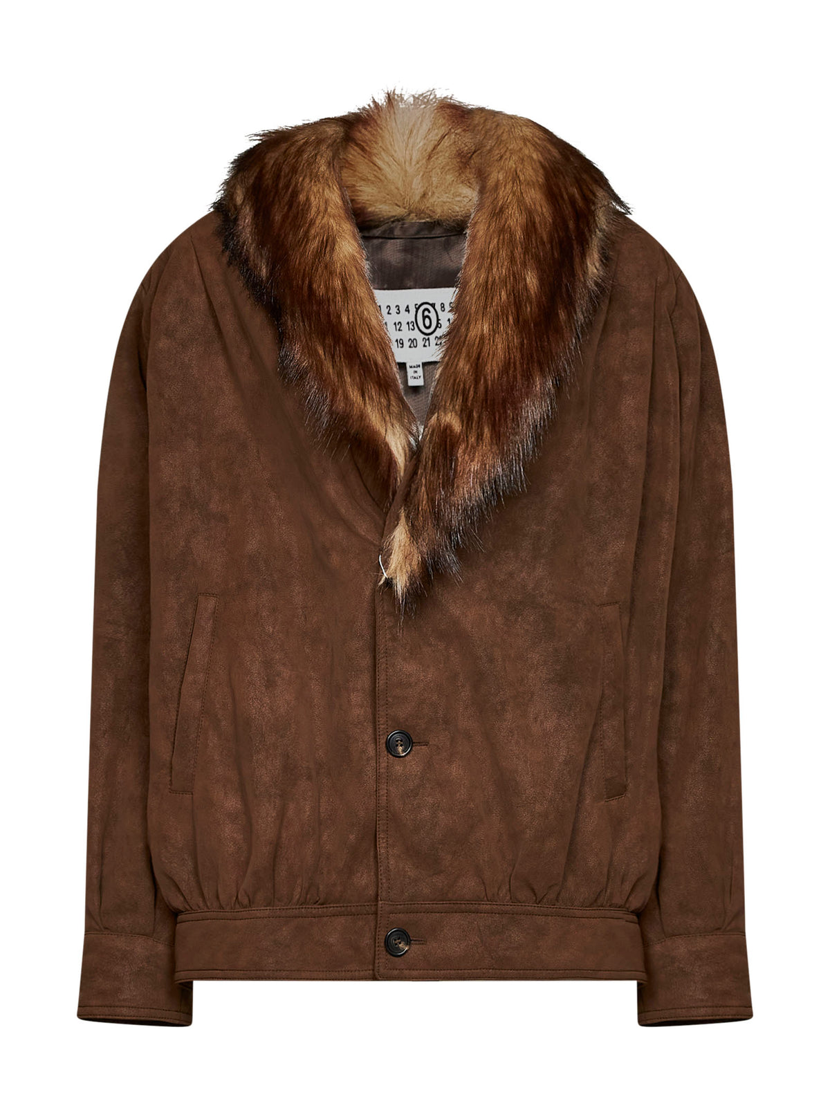 Giacca sportiva in nabuk sintetico marrone con collo in ecopelliccia