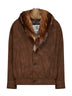 Giacca sportiva in nabuk sintetico marrone con collo in ecopelliccia