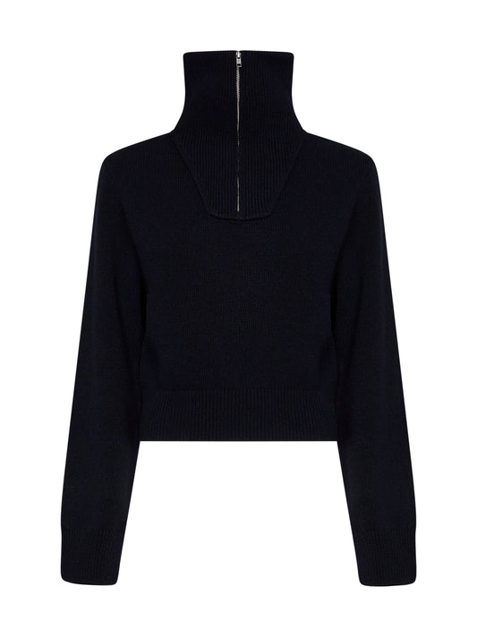 Navy blue wool-blend polo-style turtleneck sweater