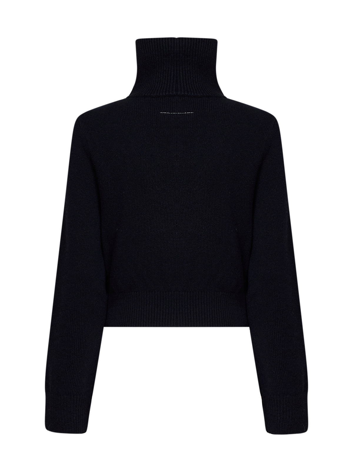 Maglia a collo alto stile polo in misto lana blu navy