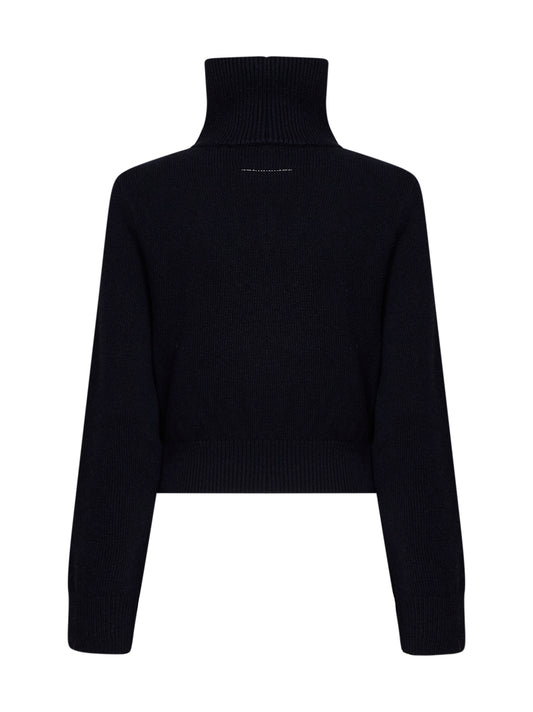 Navy blue wool-blend polo-style turtleneck sweater