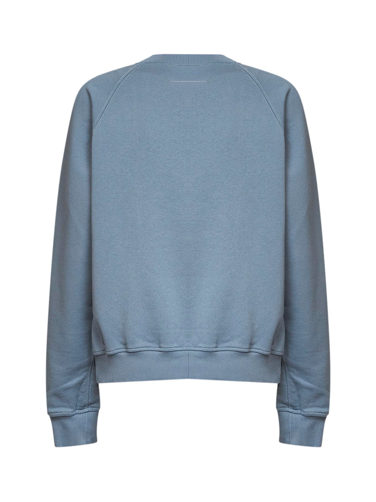 Light blue cotton sweatshirt with signature and layered panel