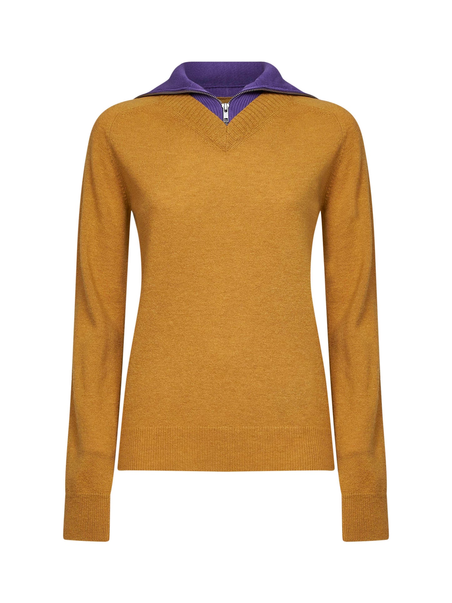 Maglia in misto lana mostarda con collo a contrasto