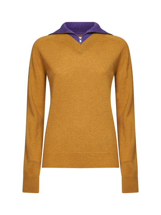 Mustard wool blend sweater with contrasting collar