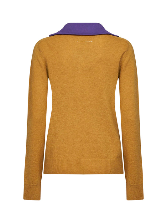 Mustard wool blend sweater with contrasting collar