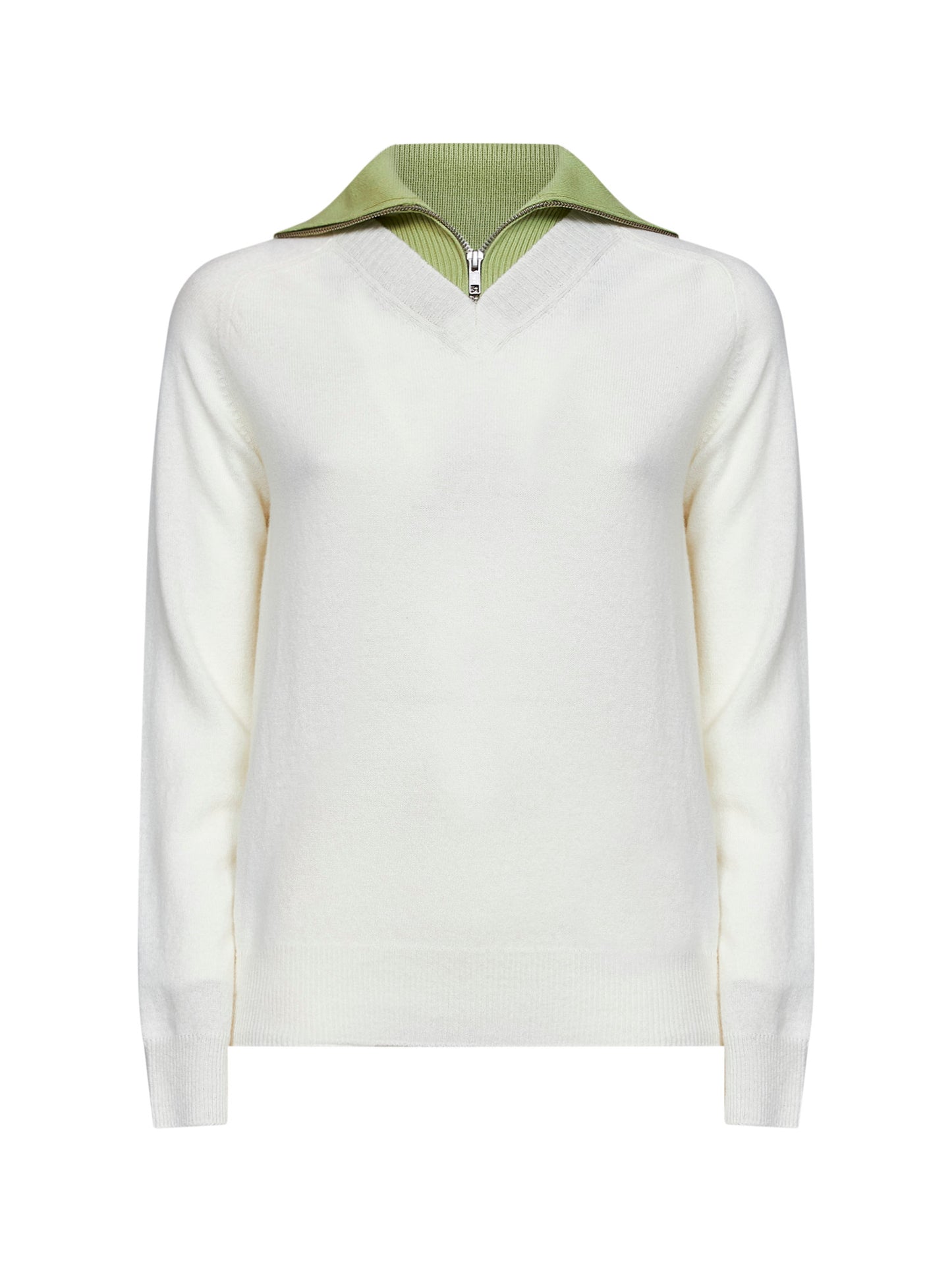 Maglia in misto lana avorio con collo a contrasto