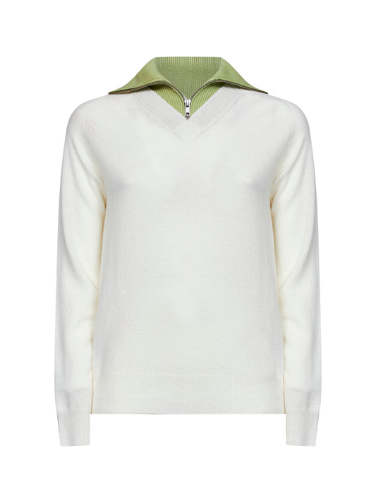 Off-white wool blend sweater with contrasting collar