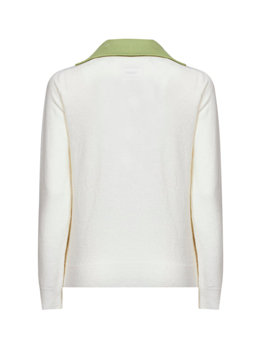 Off-white wool blend sweater with contrasting collar