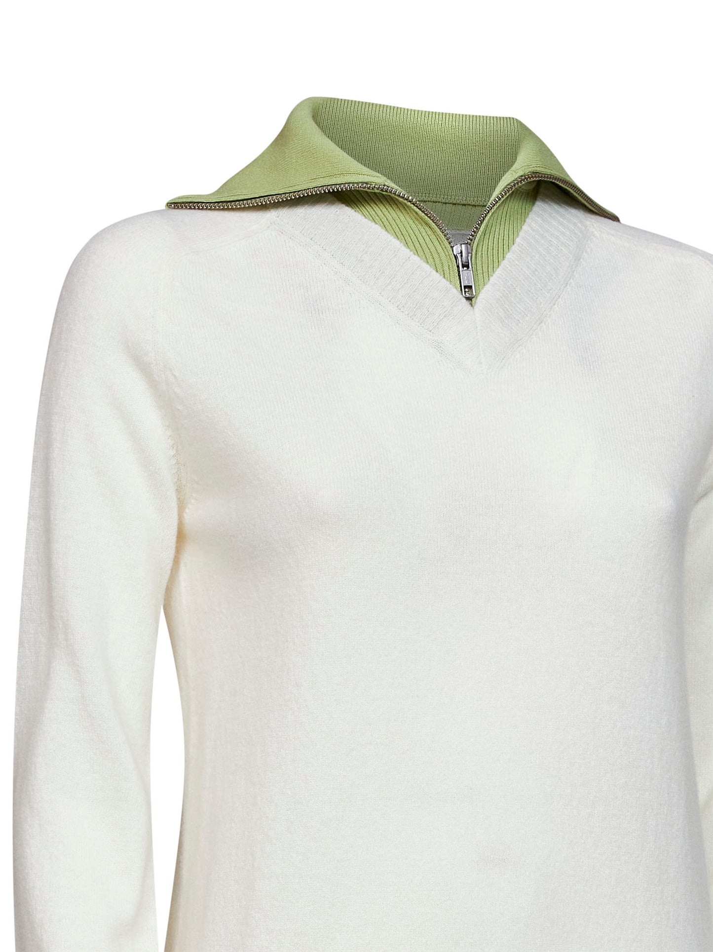 Maglia in misto lana avorio con collo a contrasto