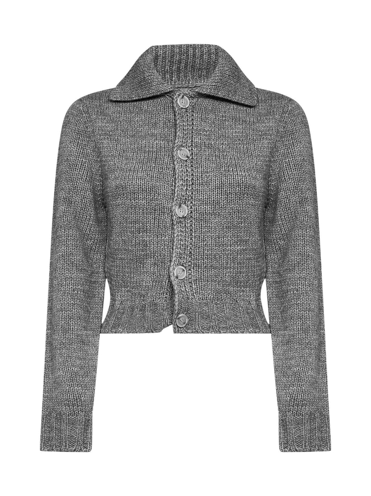 Mélange grey wool-blend knit cropped cardigan