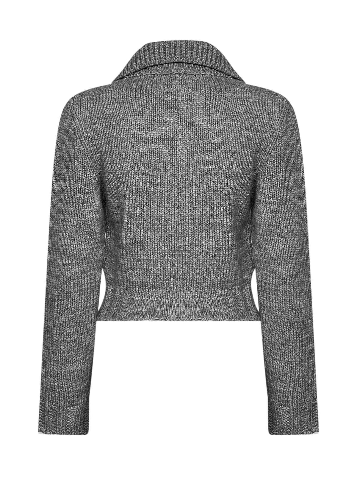 Mélange grey wool-blend knit cropped cardigan