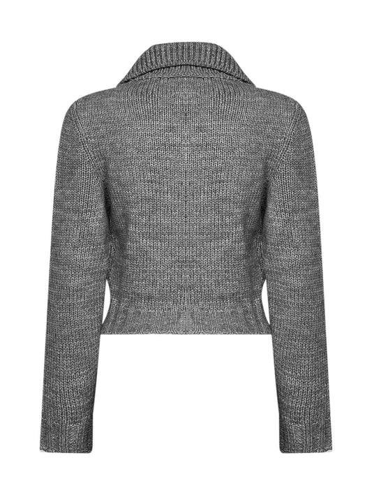 Mélange grey wool-blend knit cropped cardigan
