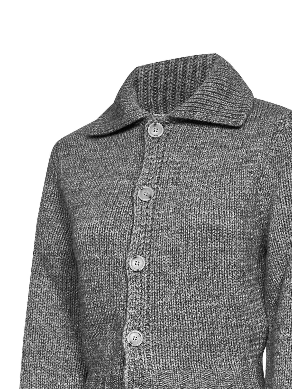 Mélange grey wool-blend knit cropped cardigan