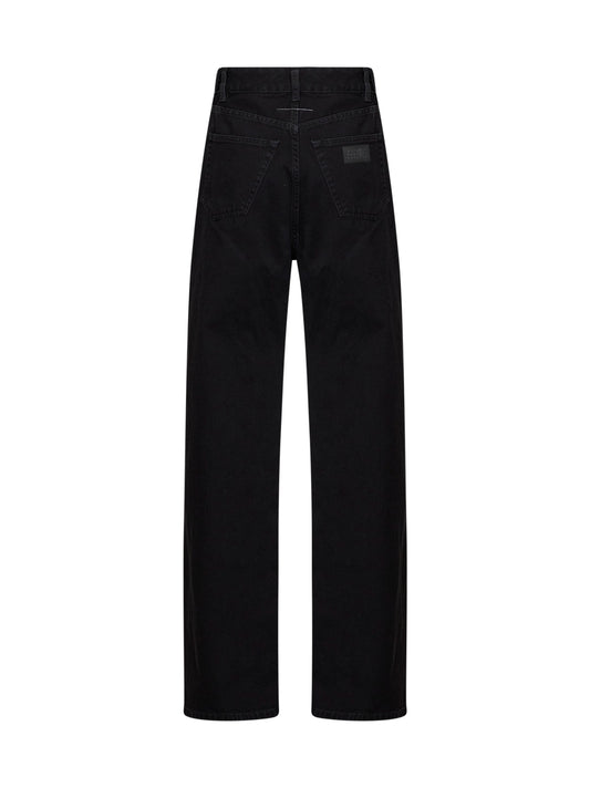 Black denim wide-leg back-to-front jeans