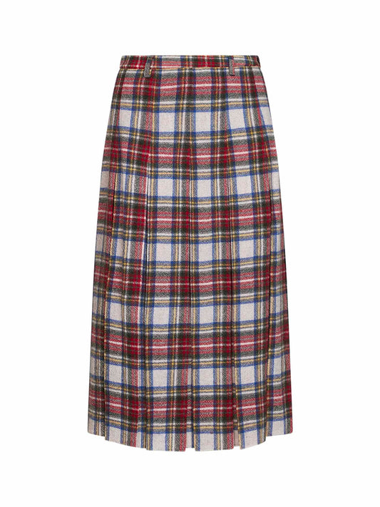 Tartan wool-blend pleated midi skirt