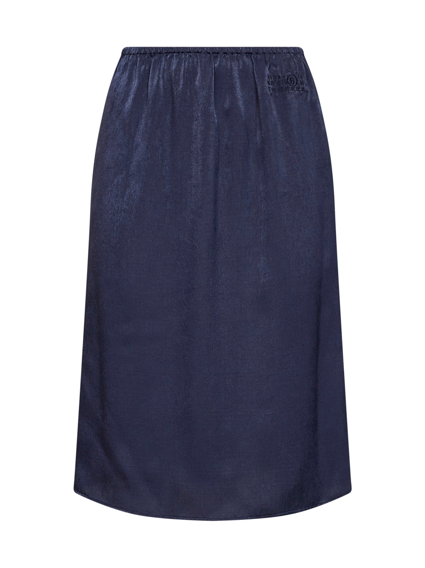 Midnight blue velvet-effect satin midi skirt