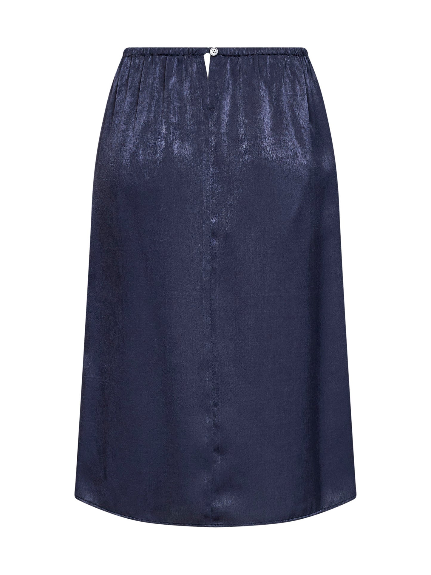 Midnight blue velvet-effect satin midi skirt