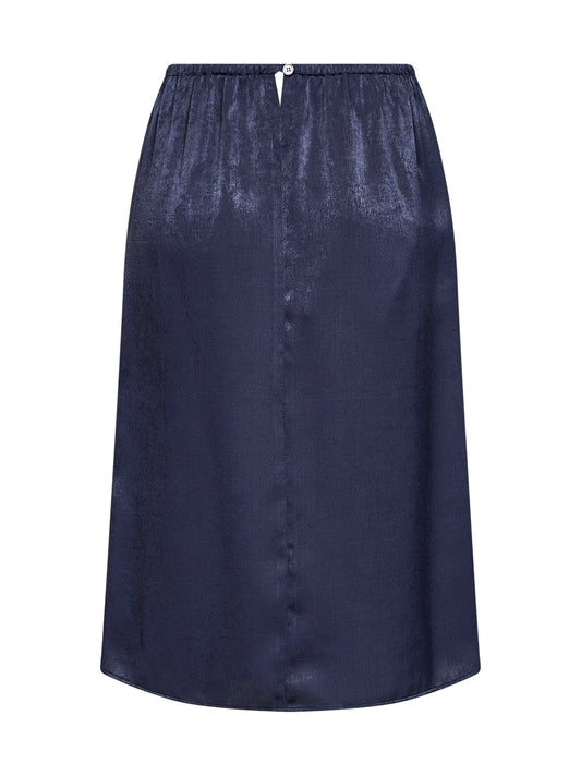 Midnight blue velvet-effect satin midi skirt