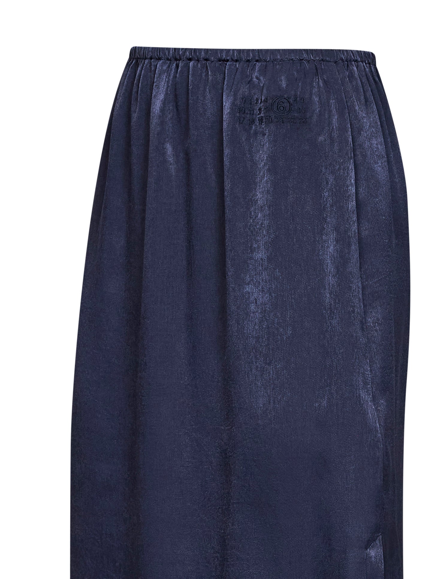 Midnight blue velvet-effect satin midi skirt