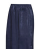 Midnight blue velvet-effect satin midi skirt