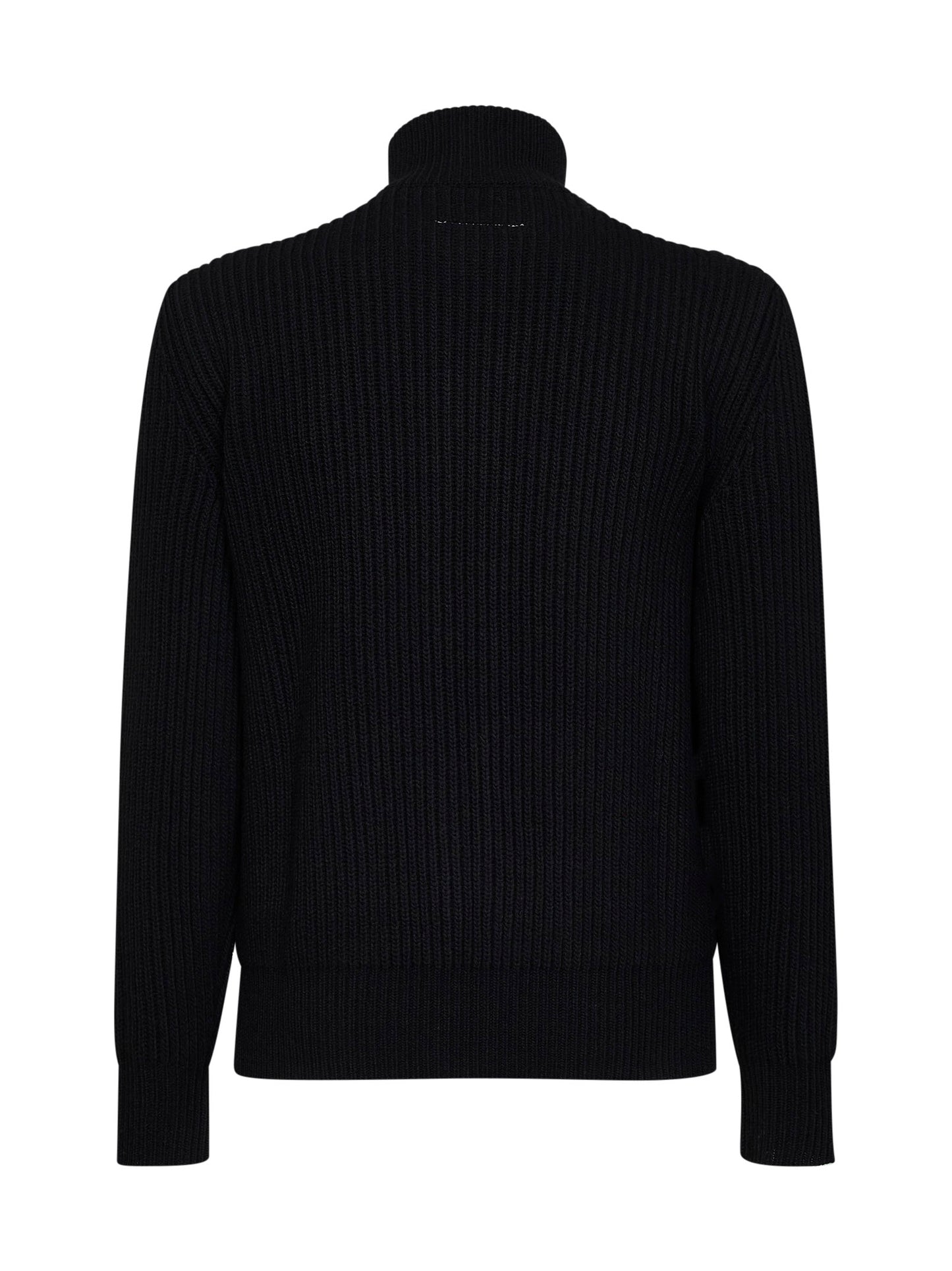Black wool blend knit zip-up cardigan