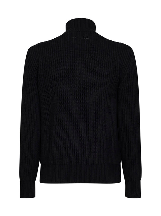 Black wool blend knit zip-up cardigan