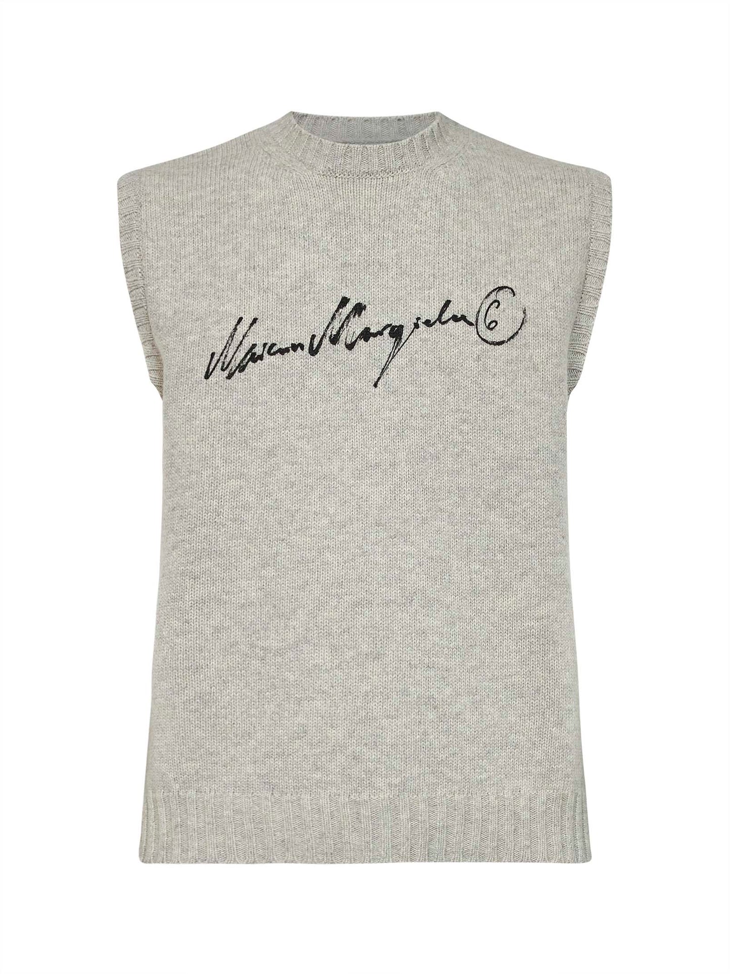 Melange grey wool blend knit vest with signature