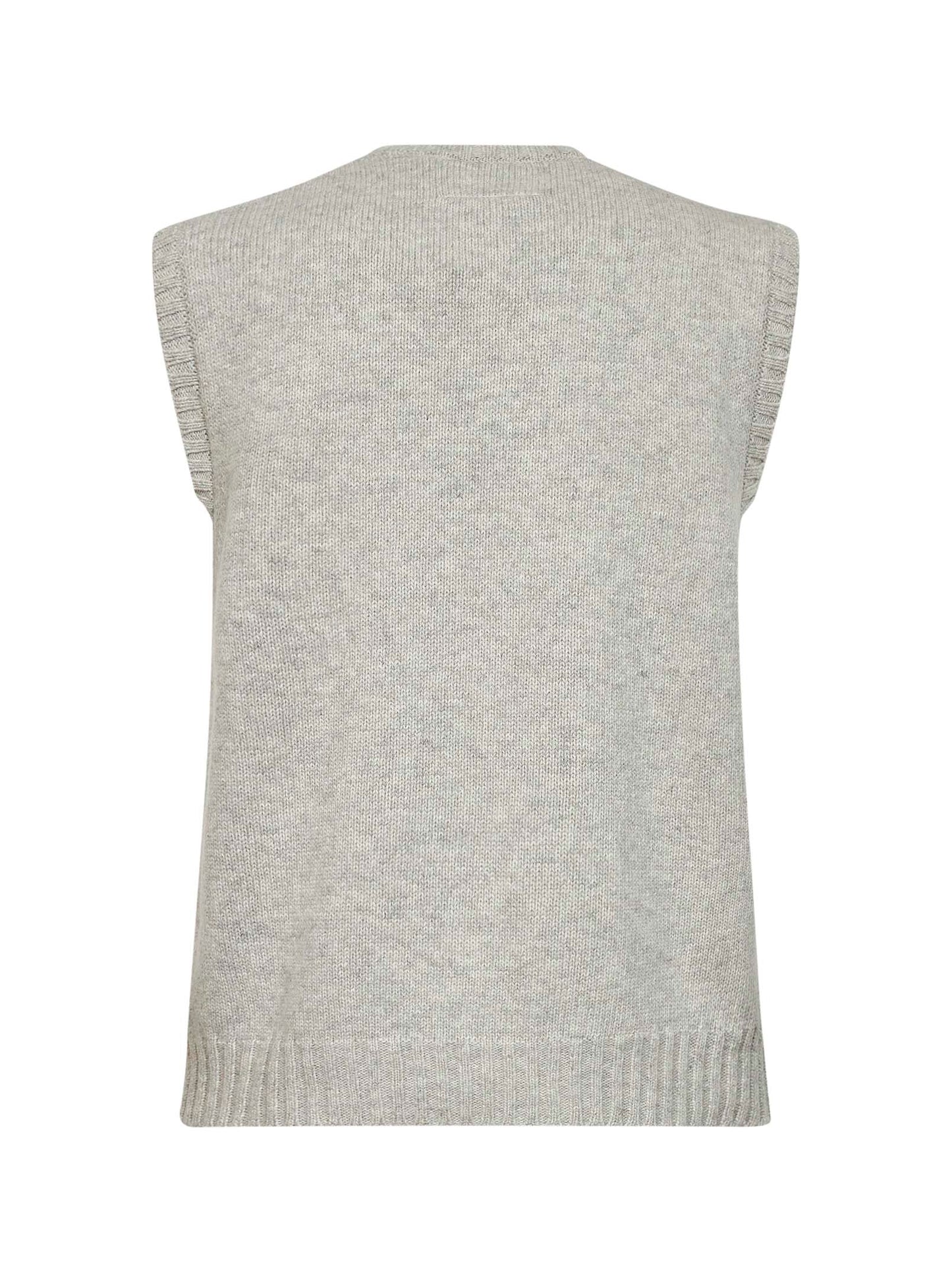 Melange grey wool blend knit vest with signature