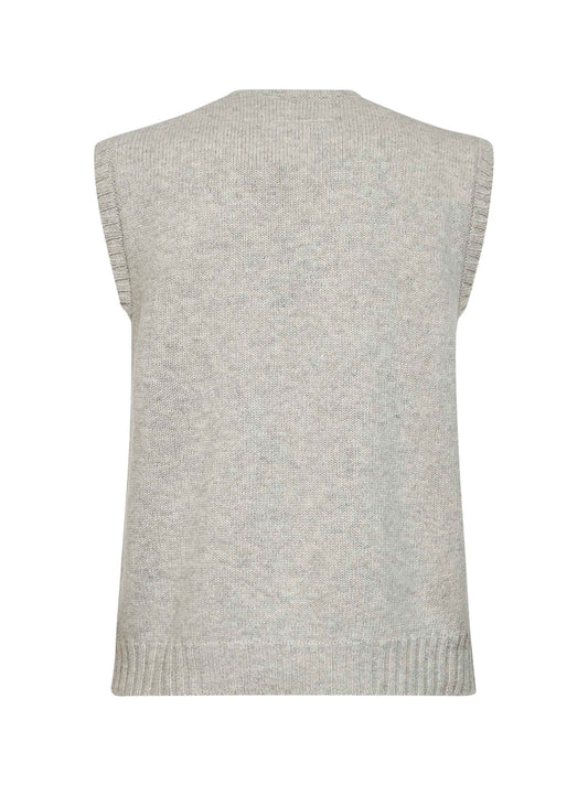 Melange grey wool blend knit vest with signature