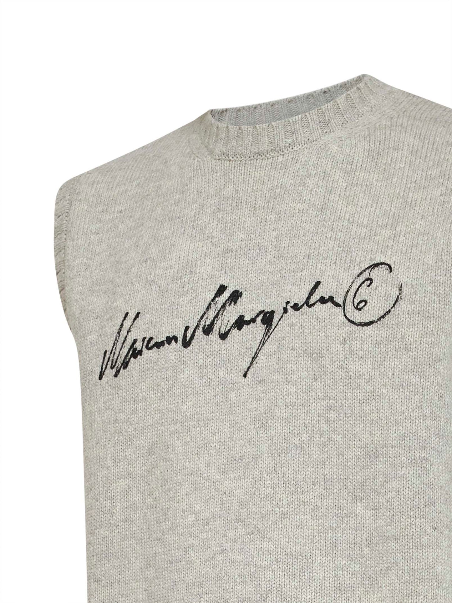 Melange grey wool blend knit vest with signature