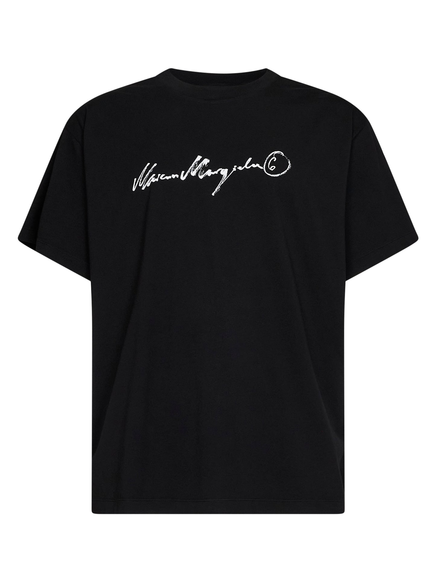 Black overdyed jersey printed T-shirt<BR/>