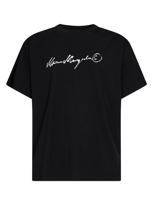 Black overdyed jersey printed T-shirt<BR/>