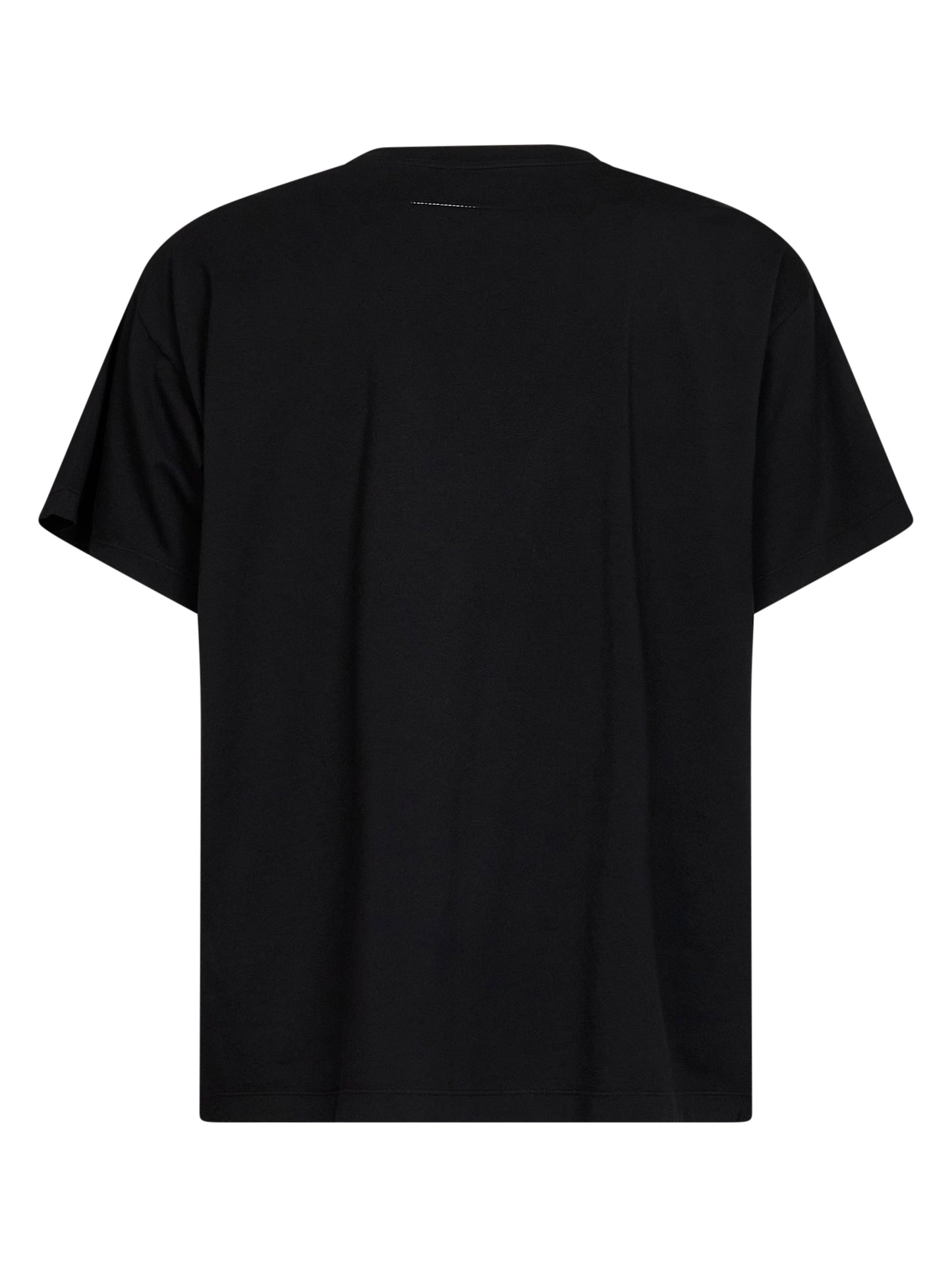 Black overdyed jersey printed T-shirt<BR/>