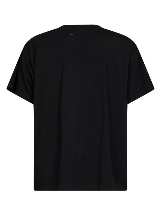 Black overdyed jersey printed T-shirt<BR/>