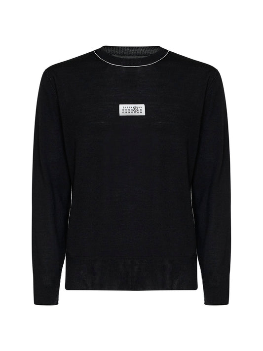 Black wool blend knit crewneck sweater